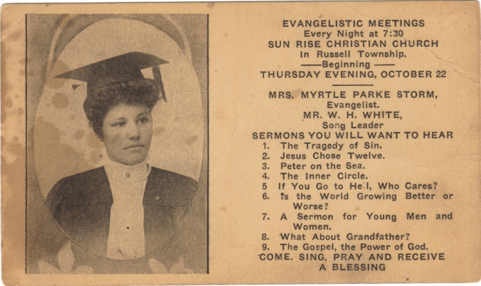 Myrtle Parke Storm evangelistic card obverse